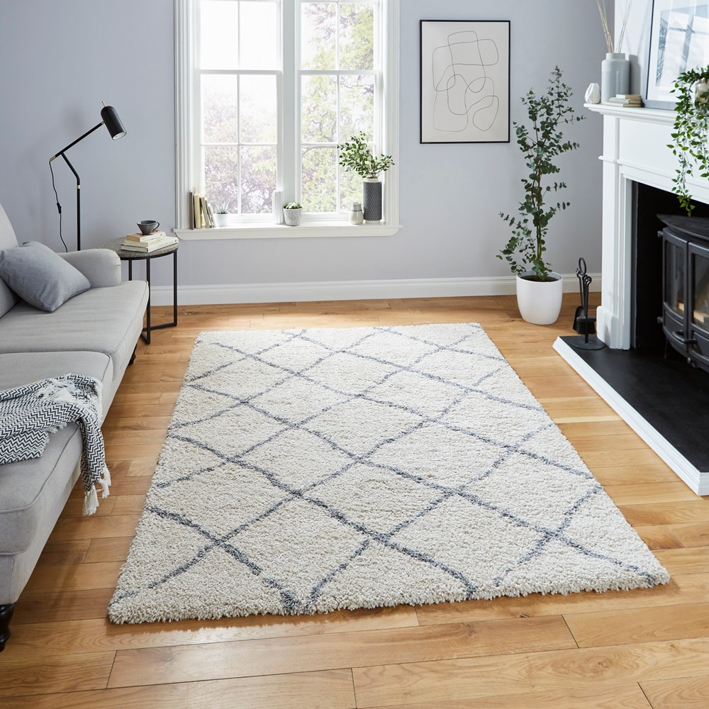 Scandi Berber G257 Shaggy Boho Rugs in Cream Grey